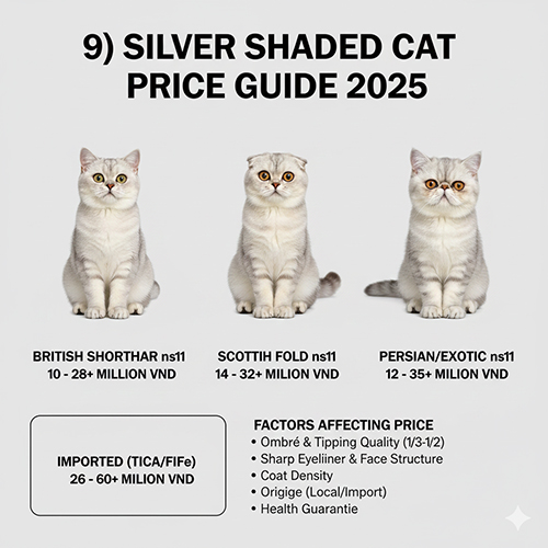 Bảng giá mèo Silver Shaded ns11 theo giống British, Scottish và Persian