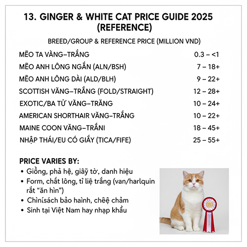 Bảng giá mèo vàng trắng theo giống phổ biến tại Việt Nam