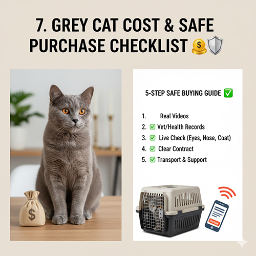 Giá mèo xám và checklist mua an toàn với kiểm tra sức khỏe, hợp đồng và vận chuyển