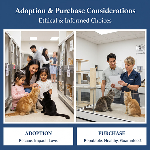 Gia đình thăm mèo tại trung tâm cứu hộ và cửa hàng thú cưng, được tư vấn chọn mèo phù hợp và đảm bảo sức khỏe