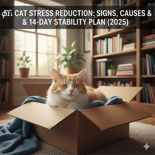 Mèo nằm thư giãn trong hộp giấy biểu trưng cho việc giảm stress ở mèo và cảm giác an toàn