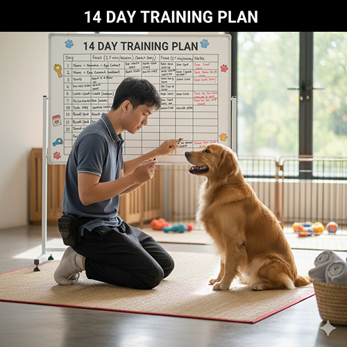 Giáo án huấn luyện chó 14 ngày – kế hoạch luyện tập 2–5 phút mỗi phiên