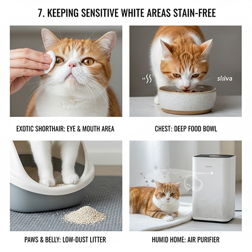Mẹo giữ vùng trắng nhạy cảm của mèo vàng trắng luôn sạch không ố
