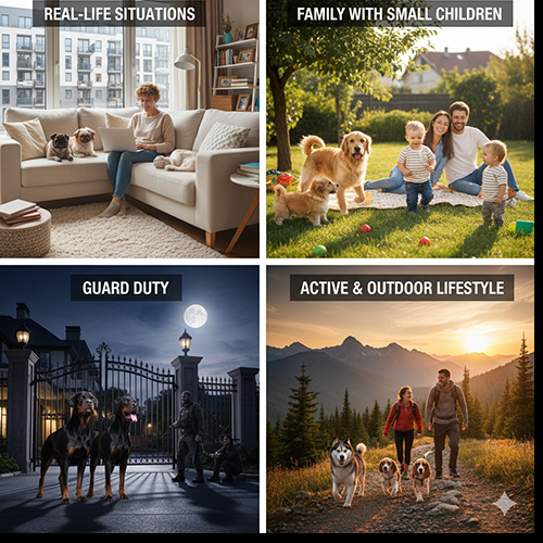 Gợi ý chọn giống chó theo tình huống thực tế: căn hộ bận rộn, gia đình có trẻ nhỏ, canh gác, yêu vận động ngoài trời