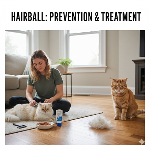 Phòng và xử lý hairball cho mèo bằng chải lông đều tăng độ ẩm và gel hỗ trợ