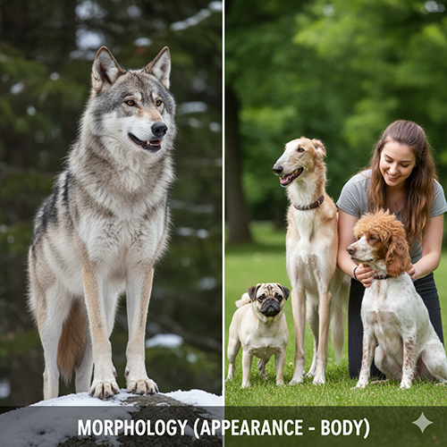 So sánh hình thái giữa chó nhà và sói xám – cấu trúc đầu, răng, thân và kiểu lông