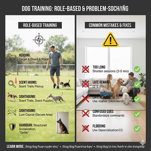 Huấn luyện chó theo nghề gốc và cách khắc phục lỗi phổ biến khi tập luyện