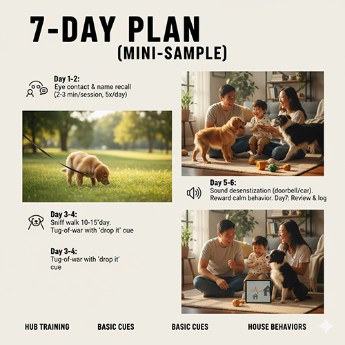 Kế hoạch 7 ngày huấn luyện chó cơ bản – mẫu ngắn gọn cho người mới bắt đầu