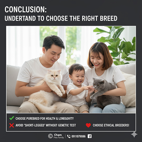 Gia đình Việt vui vẻ chơi cùng mèo Anh lông ngắn và mèo Munchkin, minh họa thông điệp chọn đúng giống mèo phù hợp