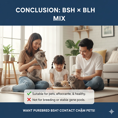 Gia đình vui vẻ chơi cùng mèo Anh lông ngắn và mèo Anh lông dài, minh họa cho kết luận về việc phối giống giữa hai dòng British Shorthair và British Longhair