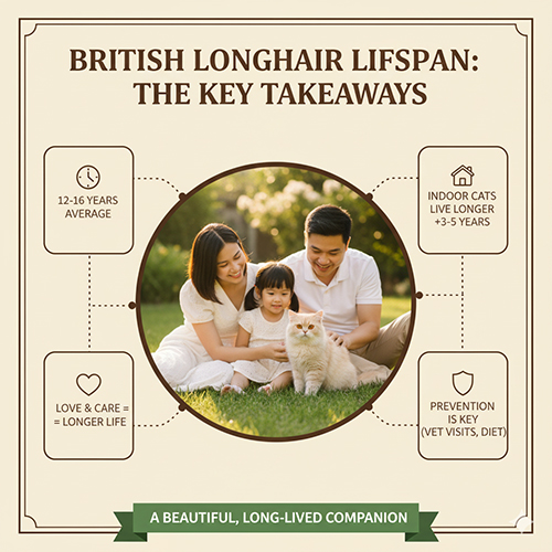 Gia đình vui vẻ bên mèo Anh lông dài trong công viên, minh họa kết luận về tuổi thọ giống mèo ALD.