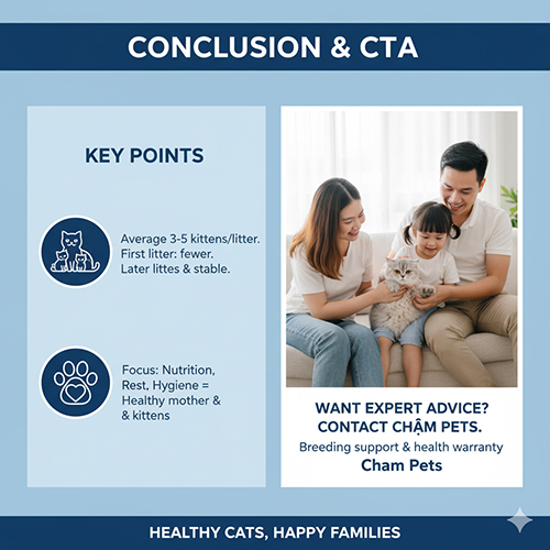 Gia đình Việt cùng mèo Anh lông ngắn trên sofa, minh họa phần kết luận và lời kêu gọi hành động liên hệ Chạm Pets để được tư vấn sinh sản mèo