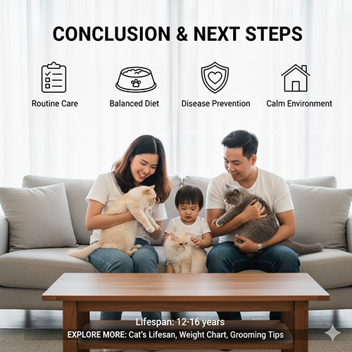 Gia đình chơi cùng ba mèo Anh lông dài trên ghế sofa, minh họa phần kết luận và gợi ý tiếp theo về chăm sóc mèo ALD.