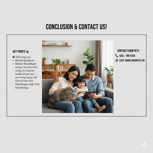 Gia đình Việt bên mèo Anh lông ngắn thuần chủng, minh họa phần kết luận và liên hệ tư vấn chăm sóc mèo mang thai