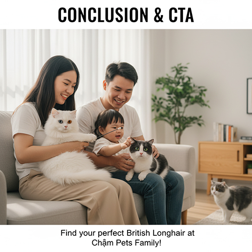 Gia đình hạnh phúc cùng em bé nhỏ ôm hai bé mèo Anh trắng và tuxedo trong phòng khách sáng tự nhiên, không khí ấm áp