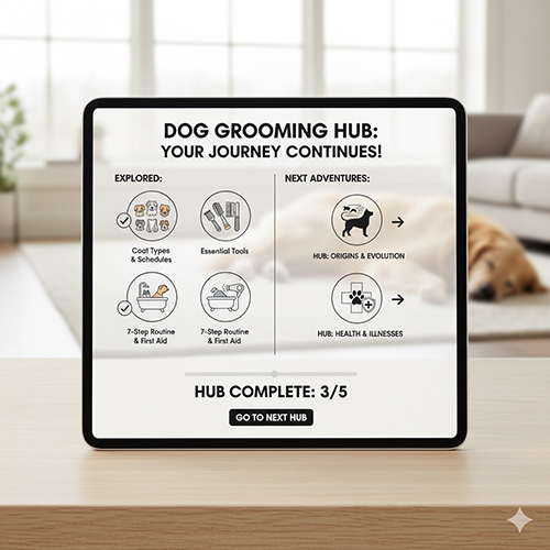 Kết thúc Hub chăm sóc lông chó – gợi ý điều hướng sang Hub nguồn gốc & tiến hóa hoặc Hub sức khỏe và bệnh thường gặp.