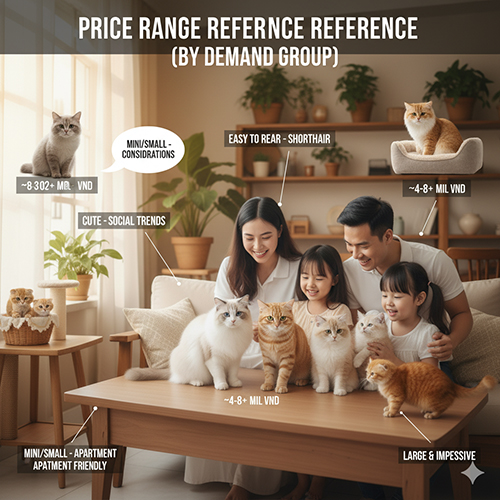 Khung giá tham khảo mèo cảnh theo nhóm nhu cầu – từ mèo lông ngắn dễ nuôi, mini chung cư đến mèo to ấn tượng và hình thái đặc trưng