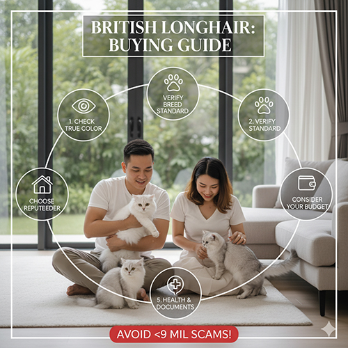 Kinh nghiệm chọn mua mèo Anh lông dài màu hiếm – hướng dẫn nhận biết màu chuẩn, ngoại hình thuần và chọn nơi uy tín.