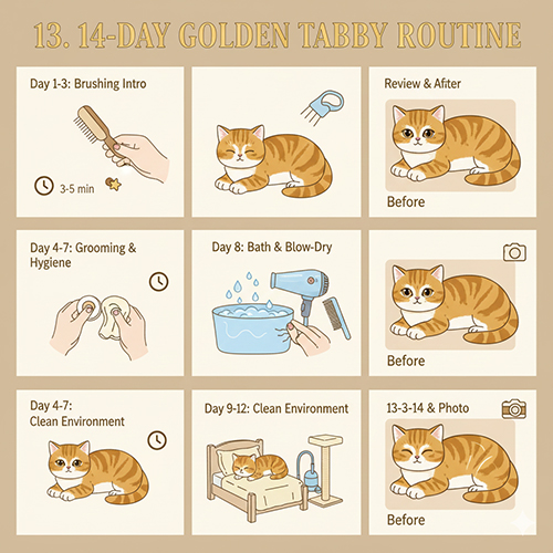 Lịch chăm sóc 14 ngày đầu cho mèo mướp vàng giúp lông bóng và vằn rõ