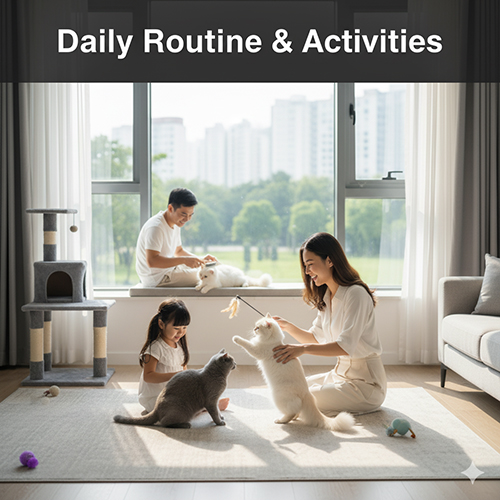 Lịch sinh hoạt và hoạt động hằng ngày cho mèo Anh giúp duy trì sức khỏe và tâm lý ổn định