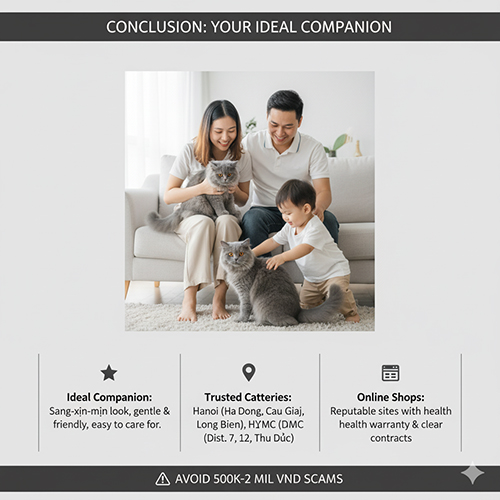 Gia đình hạnh phúc chơi cùng hai chú mèo Anh lông dài xám, minh họa lời kết và địa chỉ mua mèo ALD uy tín tại Việt Nam