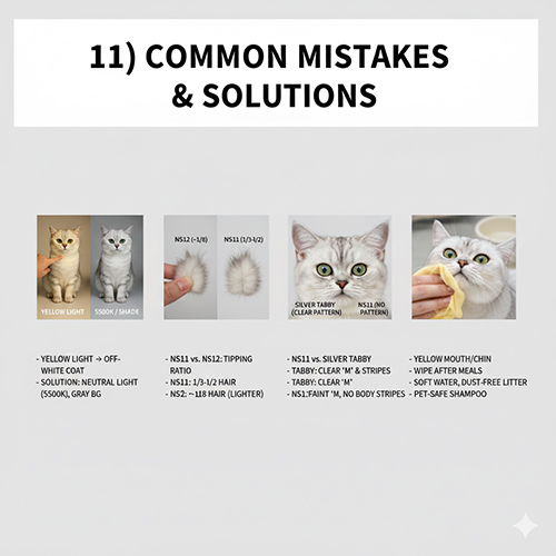 Lỗi thường gặp khi chọn và chăm sóc mèo Silver Shaded ns11 và cách khắc phục