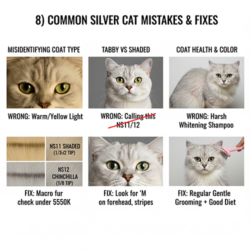 Các lỗi thường gặp khi nhận diện và chăm sóc mèo Silver
