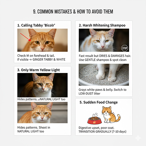 Những lỗi thường gặp khi nhận diện và chăm sóc mèo vàng trắng