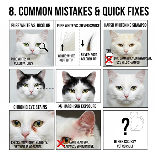 Các lỗi thường gặp khi nuôi mèo trắng và cách khắc phục nhanh qua hình minh họa