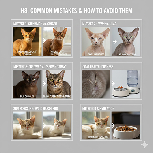 Các lỗi thường gặp khi phân biệt mèo chocolate cinnamon fawn và cách tránh nhầm với ginger lilac brown tabby