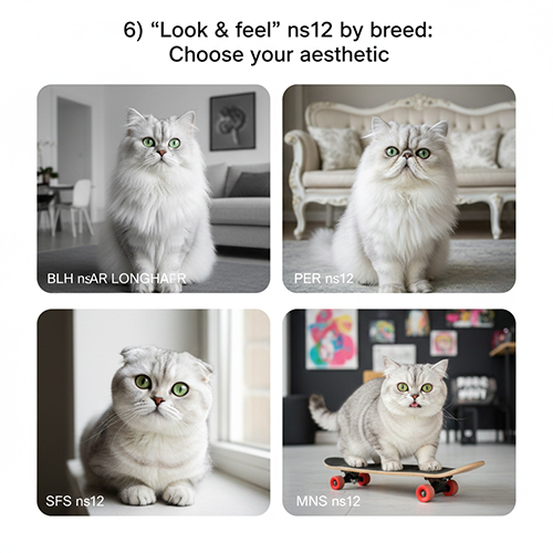 Phong cách ngoại hình mèo Silver Chinchilla ns12 theo từng giống phổ biến