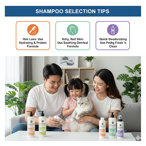 Hướng dẫn chọn sữa tắm cho mèo Anh lông dài theo tình trạng rụng lông, ngứa da hoặc cần khử mùi nhanh