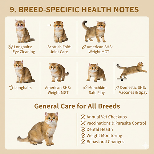 Lưu ý sức khỏe mèo mướp vàng theo từng nhóm giống phổ biến tại Việt Nam