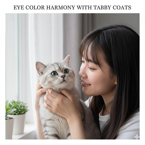 Màu mắt phù hợp với từng nhóm mèo Anh lông dài tabby như silver, golden và brown tabby