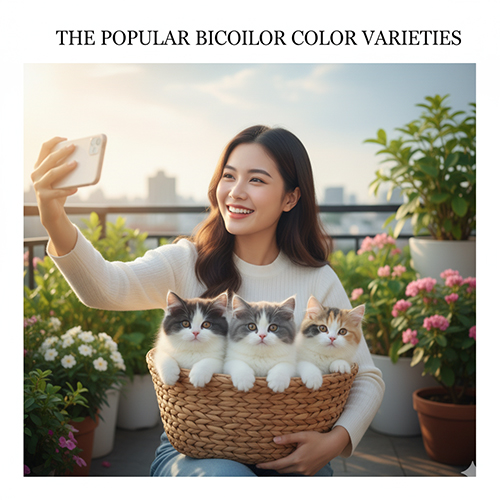 Các biến thể màu mèo Anh lông dài Bicolor phổ biến như trắng đen, xám trắng, vàng trắng và tam thể