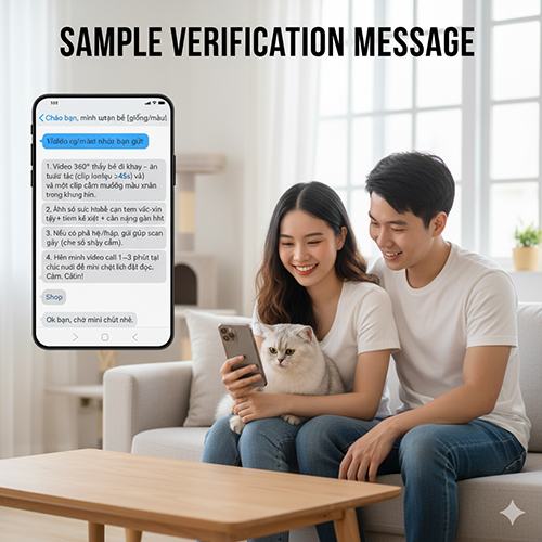 Mẫu tin nhắn xác minh người bán mèo thật, giúp tránh lừa đảo trước khi đặt cọc.
