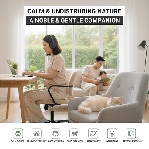 Mèo Anh lông dài điềm tĩnh, ít quậy phá – mang đến cảm giác bình yên và thư giãn cho gia đình.