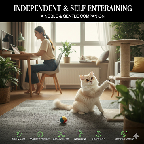 Mèo Anh lông dài độc lập và biết tự chơi – dễ thích nghi, không đòi hỏi chủ luôn bên cạnh.