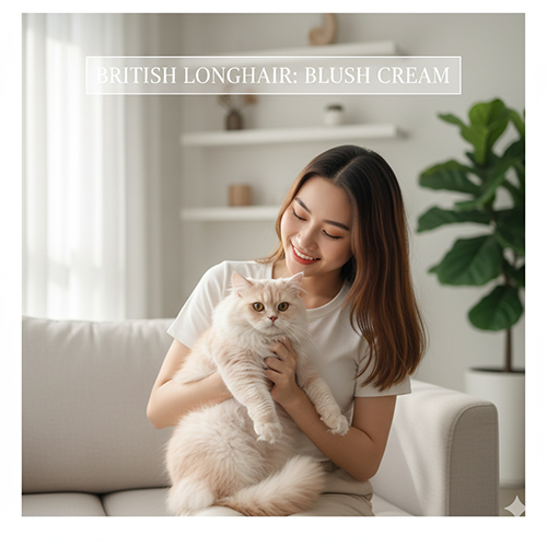 Mèo Anh lông dài màu Hồng phấn (Blush/Cream) – sắc lông hiếm, nhẹ nhàng và ngọt ngào như công chúa.