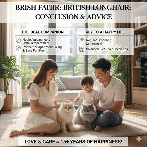 Gia đình Việt Nam hạnh phúc chơi cùng hai chú mèo Anh lông dài trong phòng khách, minh họa thông điệp chăm sóc và gắn bó lâu dài với giống mèo này