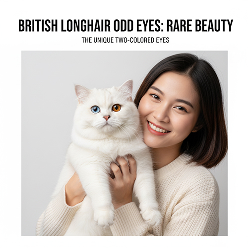 Cô gái ôm mèo Anh lông dài trắng có đôi mắt 2 màu xanh – vàng – minh họa vẻ đẹp hiếm có của mèo odd eyes