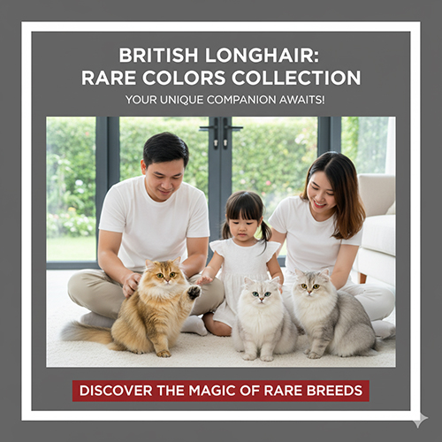 Mèo Anh lông dài màu hiếm – Bộ sưu tập sắc lông độc đáo và cuốn hút, phù hợp cho những người yêu thú cưng muốn tìm một người bạn đặc biệt.
