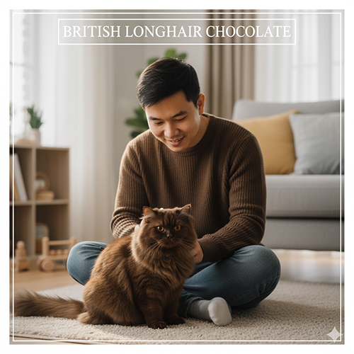 Mèo Anh lông dài màu Nâu (Chocolate) – bộ lông nâu socola mượt mà, hiếm và sang trọng.