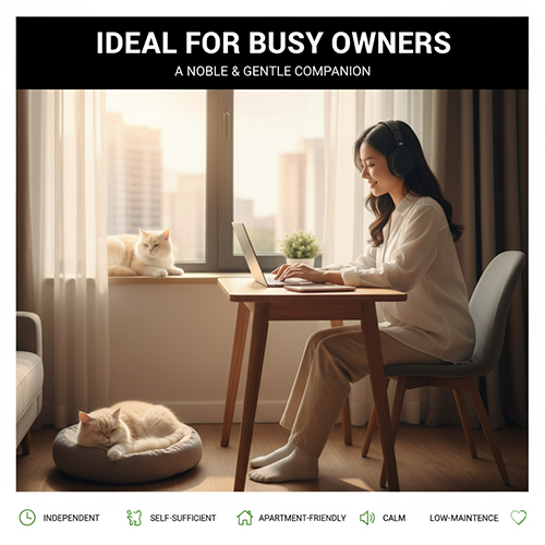 Mèo Anh lông dài phù hợp cho người bận rộn – độc lập, ít kêu và dễ chăm sóc.