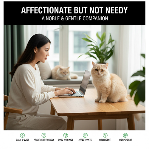 Mèo Anh lông dài quấn chủ nhưng không quá dính – yêu thương vừa đủ, lý tưởng cho người bận rộn.