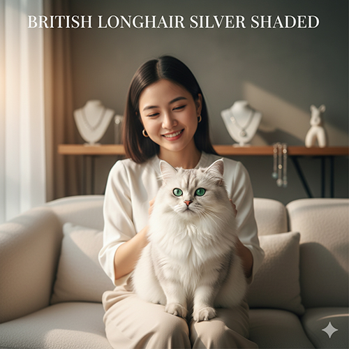 Mèo Anh lông dài Silver Shaded – bộ lông trắng ánh bạc sang trọng, biểu tượng của sự quý phái và đẳng cấp.