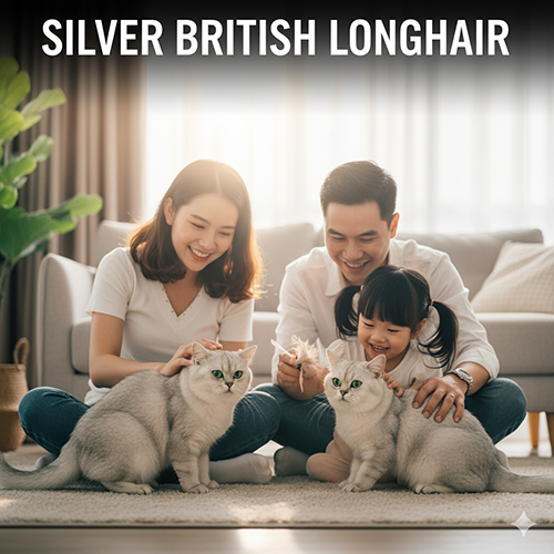 Mèo Anh lông dài silver – bộ lông bạc óng ánh, đôi mắt xanh ngọc quý phái, màu hiếm và sang trọng bậc nhất