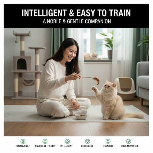 Mèo Anh lông dài thông minh và dễ huấn luyện – học nhanh, ngoan ngoãn và yêu thích phần thưởng.