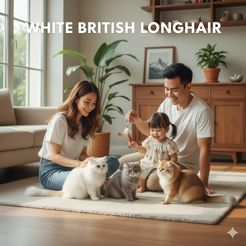 Mèo Anh lông dài trắng – bộ lông trắng tinh khôi, mắt long lanh, vẻ đẹp thanh lịch và tính cách hiền hòa