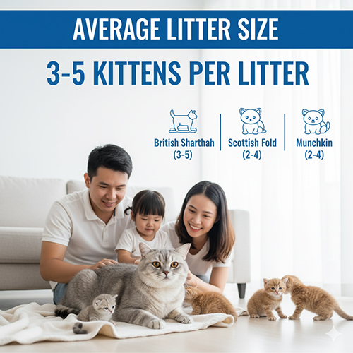 Gia đình Việt bên mèo Anh lông ngắn và đàn mèo con đáng yêu, minh họa cho bài viết về số con trung bình mỗi lứa